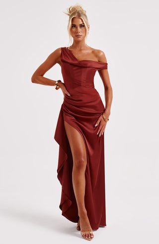 M.T Juliene Maxi Dress Bias Cut Satin Rust