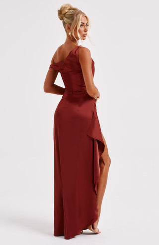 M.T Juliene Maxi Dress Bias Cut Satin Rust