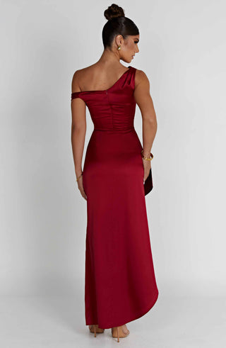 M.T Juliene Maxi Dress Bias Cut Satin Built-In Corset Wine
