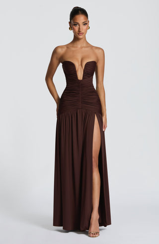 DIA Junia Maxi Dress Stretch Slinky Jersey Plum Brown