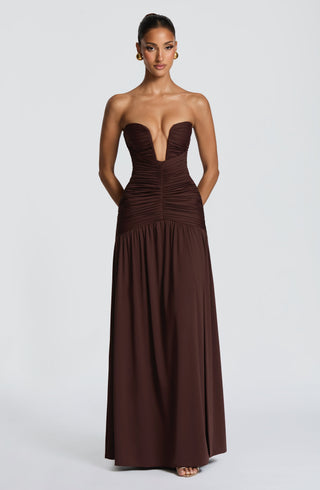 DIA Junia Maxi Dress Stretch Slinky Jersey Plum Brown