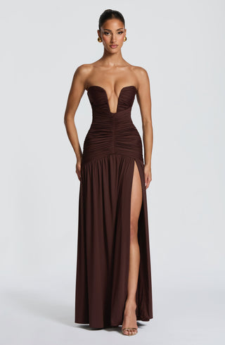 DIA Junia Maxi Dress Stretch Slinky Jersey Plum Brown