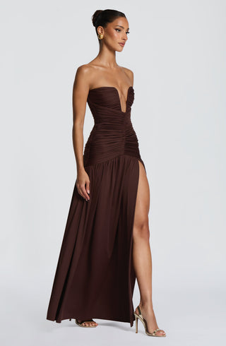 DIA Junia Maxi Dress Stretch Slinky Jersey Plum Brown