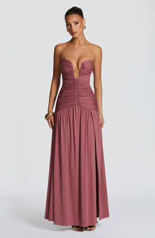 DIA Junia Maxi Dress Strapless Plunge Wire Ruched Rose Brown