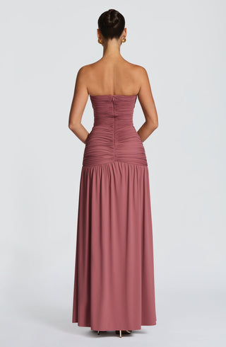 DIA Junia Maxi Dress Strapless Plunge Wire Ruched Rose Brown