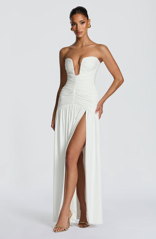 DIA Junia Maxi Dress Strapless Stretch Slinky Jersey White