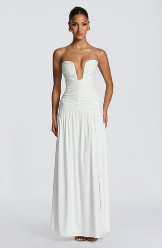 DIA Junia Maxi Dress Strapless Stretch Slinky Jersey White