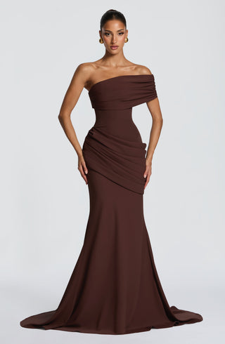 R.F Kasia Gown Corset Bodice One-Shoulder Plum Brown