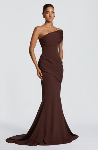 R.F Kasia Gown Corset Bodice One-Shoulder Plum Brown