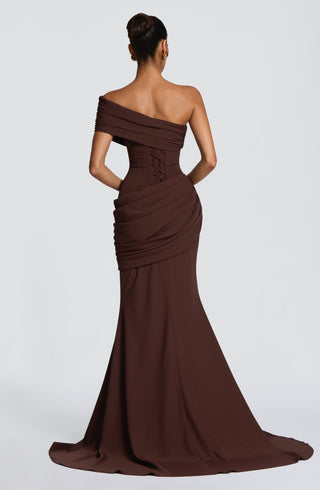 R.F Kasia Gown Corset Bodice One-Shoulder Plum Brown