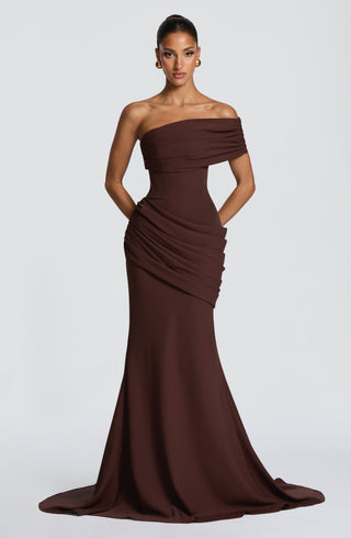 R.F Kasia Gown Corset Bodice One-Shoulder Plum Brown