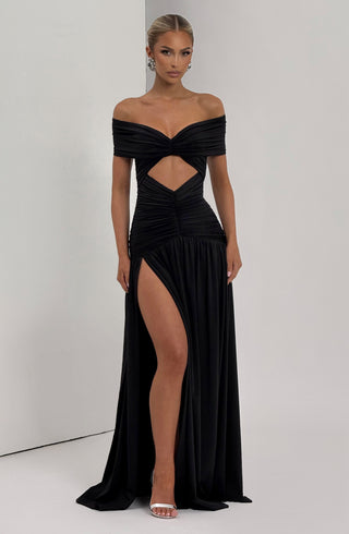 DIA Kathryn Maxi Dress Slinky Jersey Strapless Bardot Black
