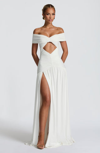 DIA Kathryn Maxi Dress Strapless Bardot Ruched Bodice White