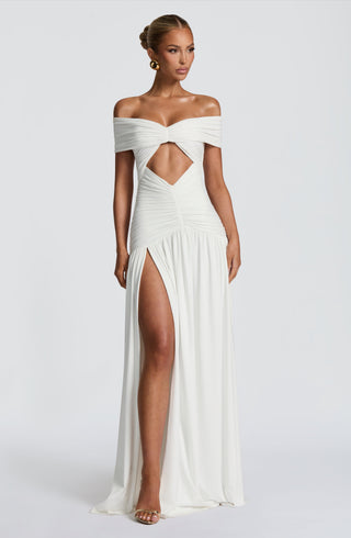 DIA Kathryn Maxi Dress Strapless Bardot Ruched Bodice White