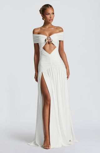 DIA Kathryn Maxi Dress Strapless Bardot Ruched Bodice White