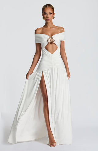 DIA Kathryn Maxi Dress Strapless Bardot Ruched Bodice White