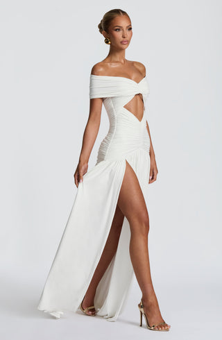 DIA Kathryn Maxi Dress Strapless Bardot Ruched Bodice White