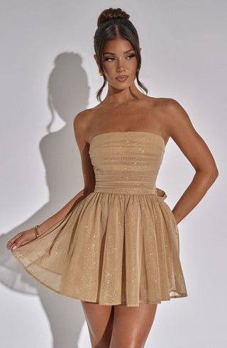 L.F Katrina Mini Dress Strapless Corset Gold Sparkle