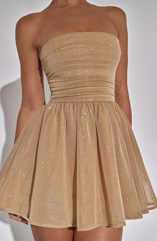 L.F Katrina Mini Dress Strapless Corset Gold Sparkle