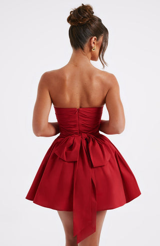 D.J Katrina Mini Dress Strapless Corset Voluminous Skirt Red
