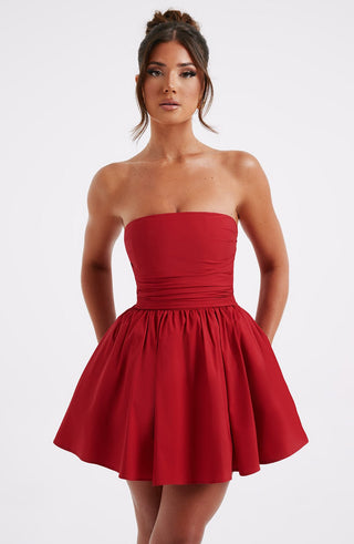 D.J Katrina Mini Dress Strapless Corset Voluminous Skirt Red
