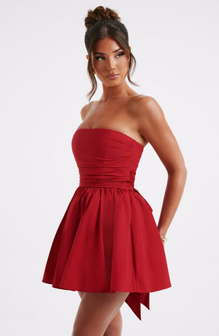 D.J Katrina Mini Dress Strapless Corset Voluminous Skirt Red