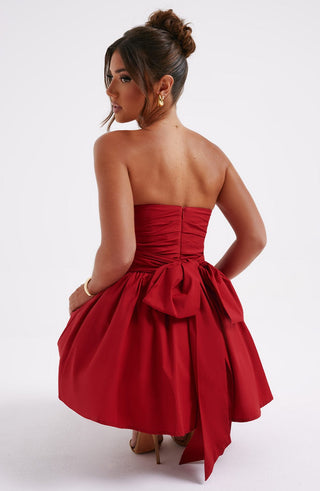 D.J Katrina Mini Dress Strapless Corset Voluminous Skirt Red