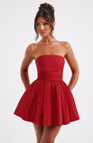 D.J Katrina Mini Dress Strapless Corset Voluminous Skirt Red