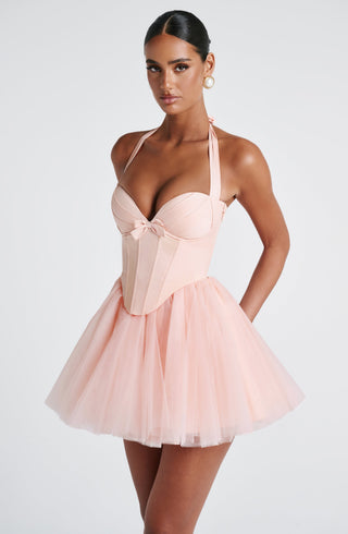 M.T Keely Mini Dress Tulle Skirt Soft Peach