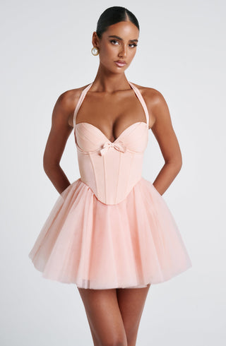 M.T Keely Mini Dress Tulle Skirt Soft Peach