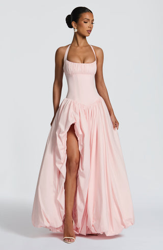 R.F Keira Maxi Dress Puffball Skirt With Thigh Split Blush