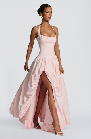 R.F Keira Maxi Dress Puffball Skirt With Thigh Split Blush