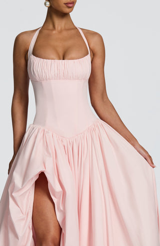 R.F Keira Maxi Dress Puffball Skirt With Thigh Split Blush