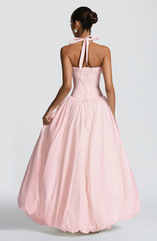 R.F Keira Maxi Dress Puffball Skirt With Thigh Split Blush