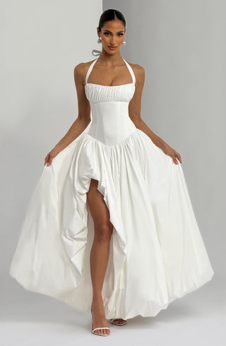 R.F Keira Maxi Dress Poplin Halter Thigh-High Ivory