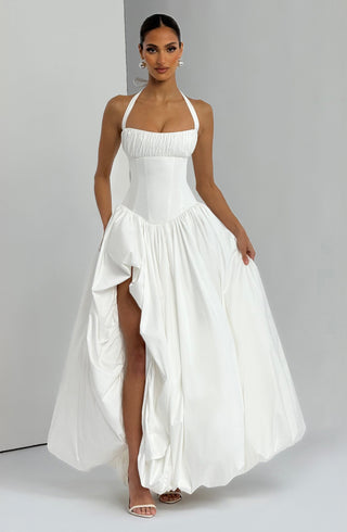 R.F Keira Maxi Dress Poplin Halter Thigh-High Ivory