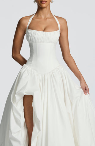 R.F Keira Maxi Dress Poplin Halter Thigh-High Ivory