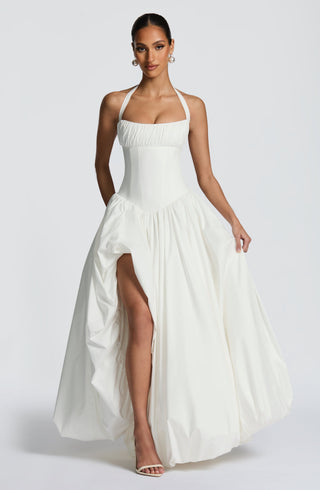 R.F Keira Maxi Dress Poplin Halter Thigh-High Ivory