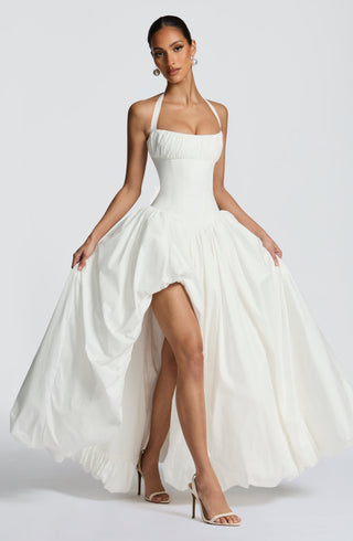 R.F Keira Maxi Dress Poplin Halter Thigh-High Ivory