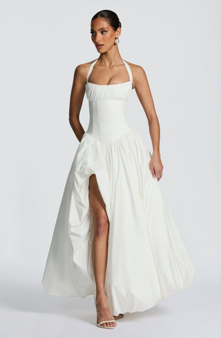 R.F Keira Maxi Dress Poplin Halter Thigh-High Ivory