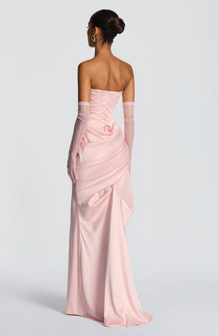 M.T Kensington Maxi Dress Stretch Satin Corset Bodice Blush
