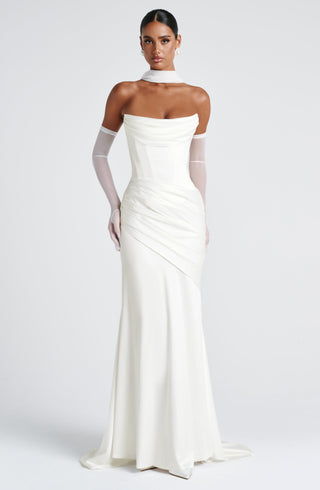 M.T Kensington Maxi Dress Strapless Boned Satin Ivory