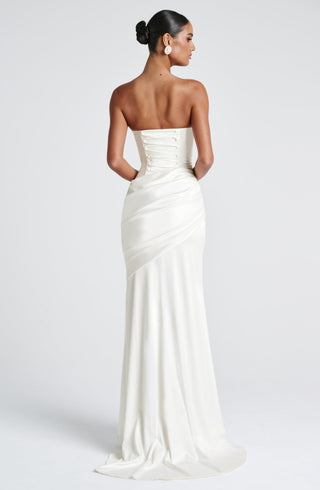 M.T Kensington Maxi Dress Strapless Boned Satin Ivory