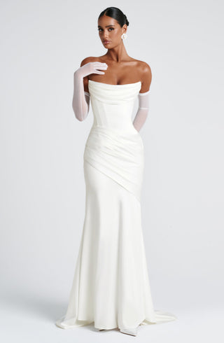 M.T Kensington Maxi Dress Strapless Boned Satin Ivory