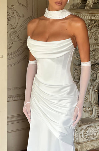 M.T Kensington Maxi Dress Strapless Boned Satin Ivory