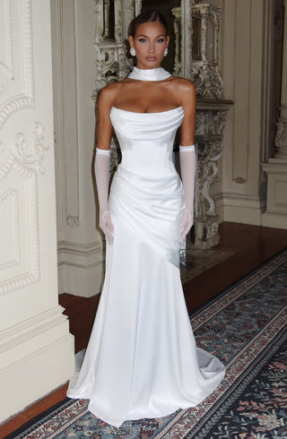 M.T Kensington Maxi Dress Strapless Boned Satin Ivory