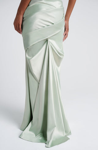 M.T Kensington Maxi Dress Stretch Satin Corset Bodice Mint