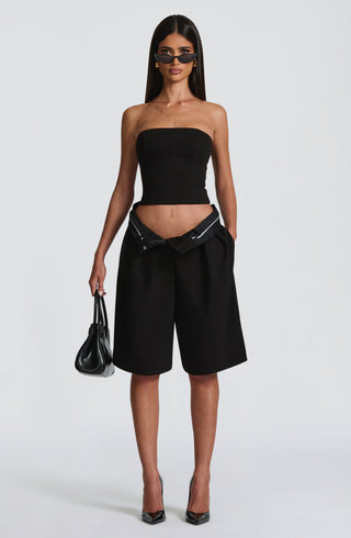 S.M Kerry Strapless Top Lace-Up Back Non-Stretch Black