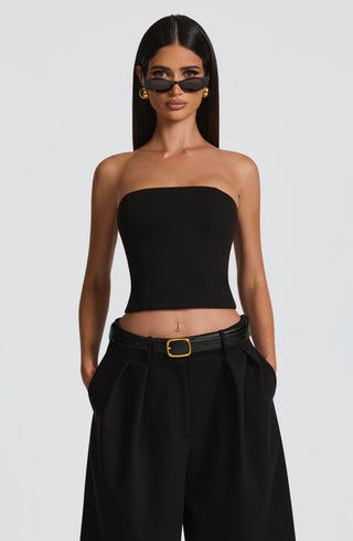 S.M Kerry Strapless Top Lace-Up Back Non-Stretch Black