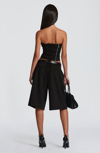 S.M Kerry Strapless Top Lace-Up Back Non-Stretch Black